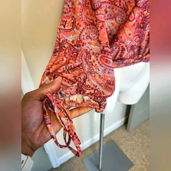 NWT Umgee Multicolored Paisley Print Long Balloon Puff Sleeve V-Neck Blouse(S) - Picture 10 of 13